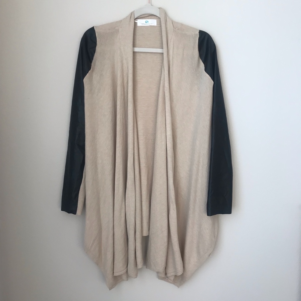 Camel Cardigan w/ Leather Sleeves